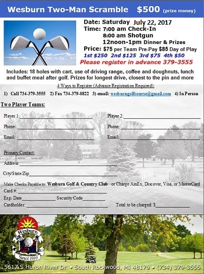 2 Man Scramble $500 Prize Money Sat July  22,2017 full